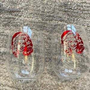 Dolly Parton Christmas Santa Hat Stemless Acrylic Wine Glass 4.25” Viral TikTok